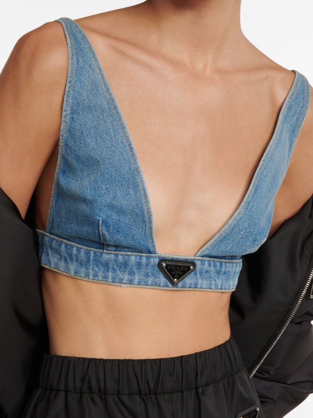 🎀 Authentic Prada 😍 Brand New Blue Denim Triangle-Logo Bra